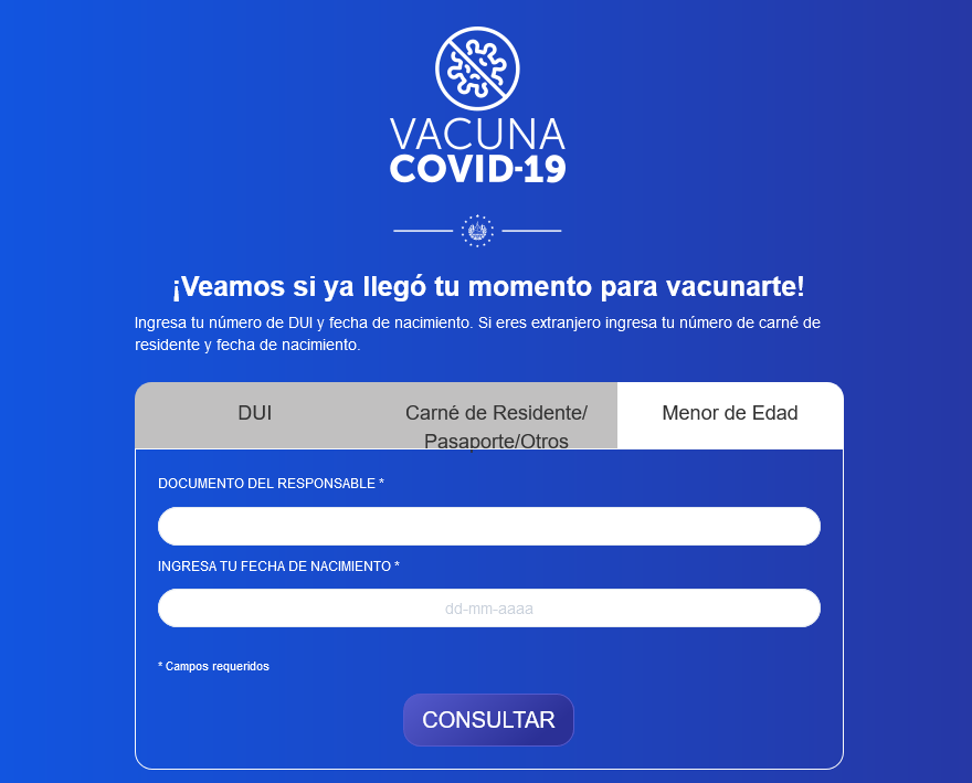 Hacer cita para vacuna COVID-19 en El Salvador, para menores de edad.