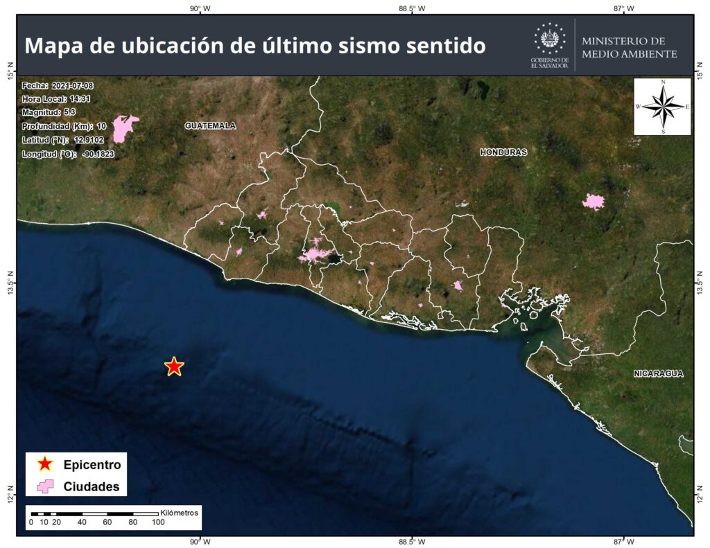 Sismo 5.3 frente a las costas de Sonsonate, El Salvador (8 de julio 2021).