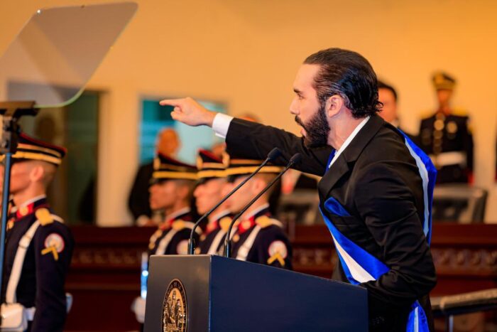 Presidente Nayib Bukele durante el discurso de los 4 años de su gobierno en El Salvador.